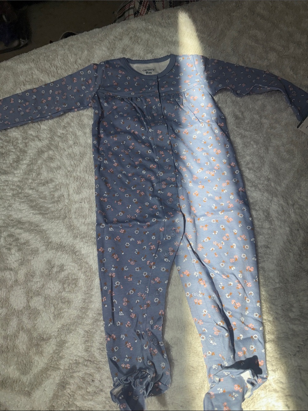 Carter's Dusty Blue Floral Footed One-Piece